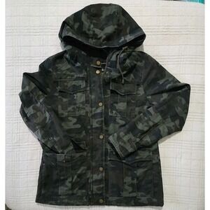 Lucky Brand Camo Jacket Womens Medium Green Button Military‎ Outdoor Lightweight